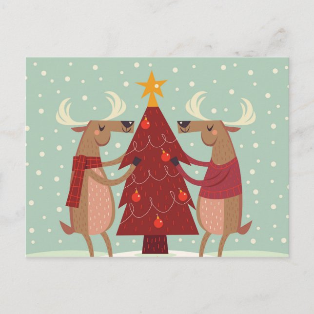 Vintage reindeer Christmas Holiday Postcard (Front)