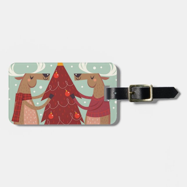 Vintage reindeer Christmas Luggage Tag (Front Horizontal)