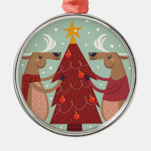 Vintage reindeer Christmas Metal Tree Decoration