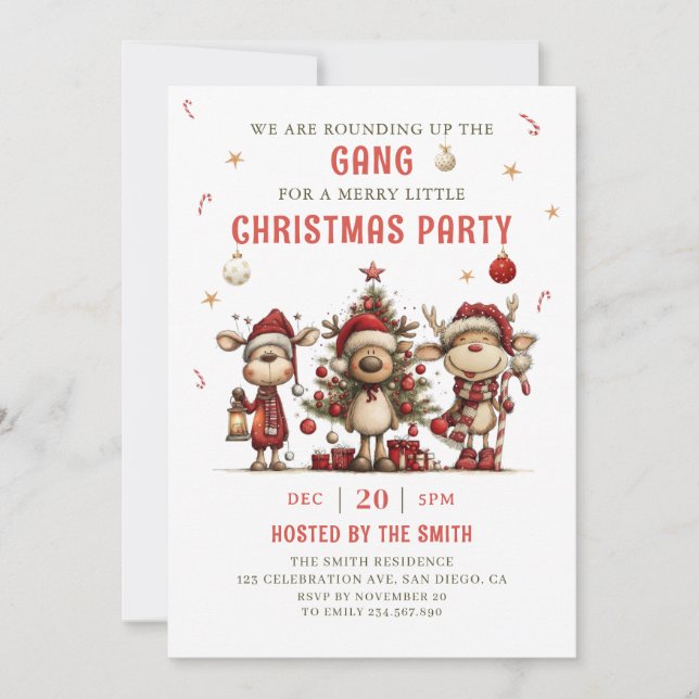 Vintage Reindeer Christmas Party Invitation (Front)