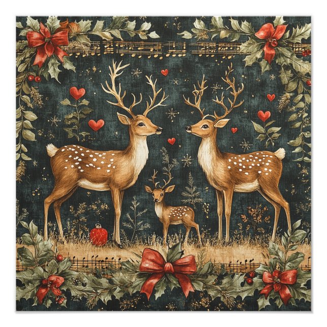 Vintage Reindeer Christmas Photo Print (Front)
