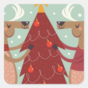 Vintage reindeer Christmas Square Sticker