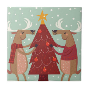 Vintage reindeer Christmas Tile