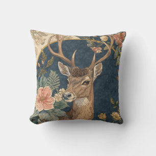 Vintage, Reindeer Deer and Flowers Pattern Cushion
