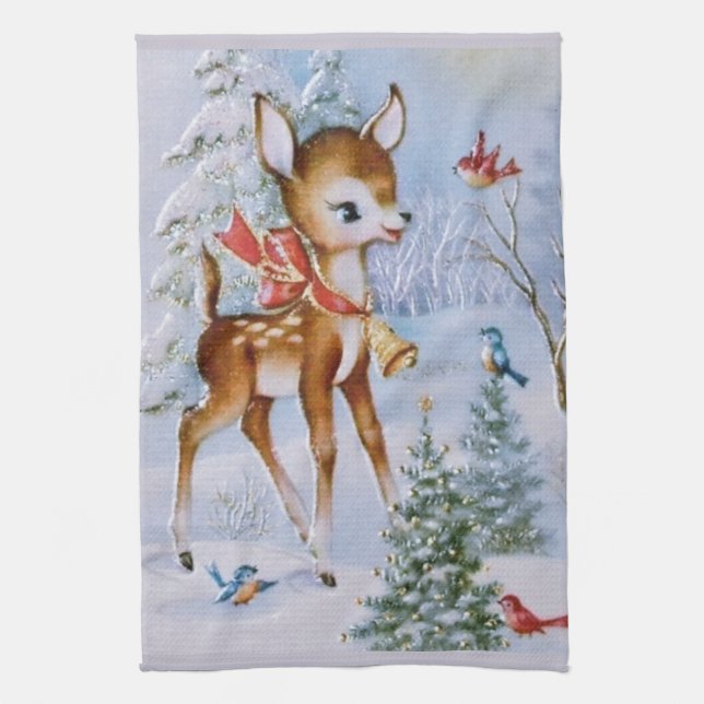 Vintage reindeer dish towel (Vertical)