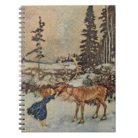 Vintage Reindeer Girl Winter Snow Scene Poster