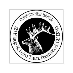 Vintage Reindeer Head Holiday return address Self-inking Stamp