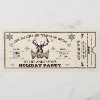 Vintage Reindeer Holiday Party Ticket Invitation