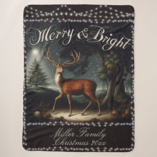 Vintage Reindeer Merry and Bright Christmas  Sherpa Blanket