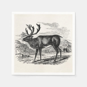 Vintage Reindeer Personalised Deer Illustration Napkin