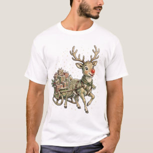 Vintage Reindeer Sleigh Retro Xmas Card Design T-Shirt