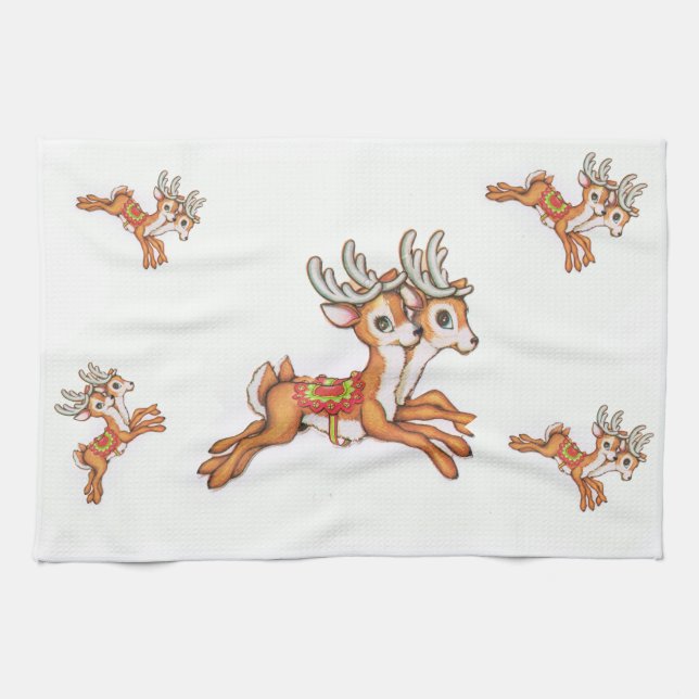 Vintage Reindeer Tea Towel (Horizontal)