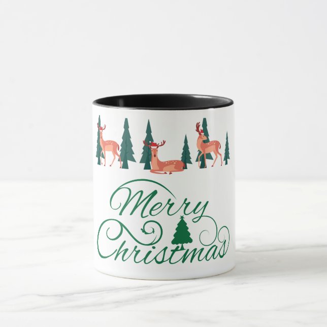 Vintage Reindeer with Santa Hats Coffee Mug (Center)