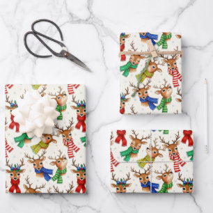 Vintage Reindeer With Scarves Wrapping Paper Sheet