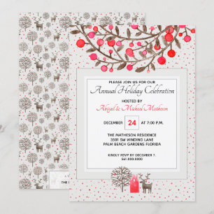 Vintage Reindeer Woodland Holiday Party Invitation