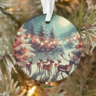 Vintage Reindeers and Christmas Lights Personalise Ornament