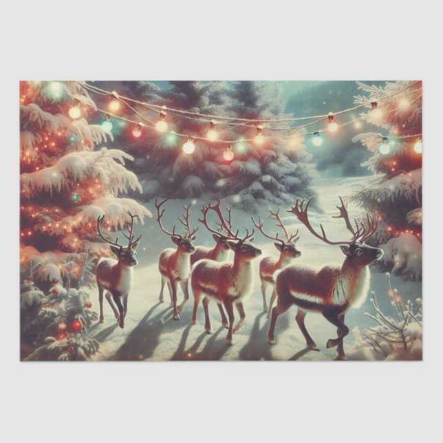 Vintage Reindeers and Christmas Lights   Tissue Paper (Front)