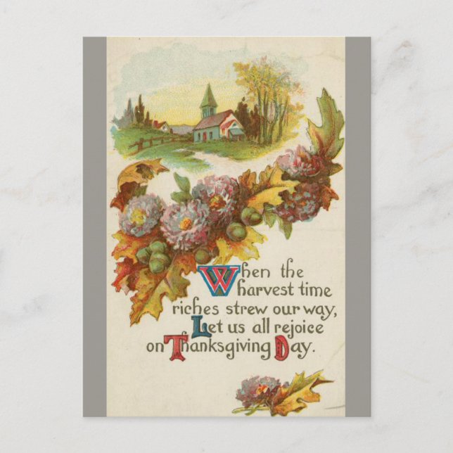 Vintage Rejoice on Thanksgiving Day Postcard (Front)