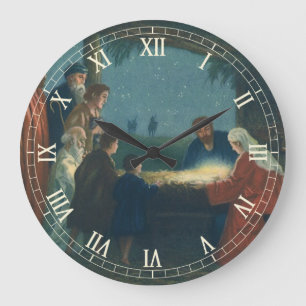 Vintage Religion, Adoration of the Shepherds Large Clock