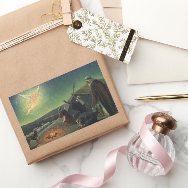 Vintage Religion, Annunciation to the Shepherds Rectangular Sticker (Gifting)
