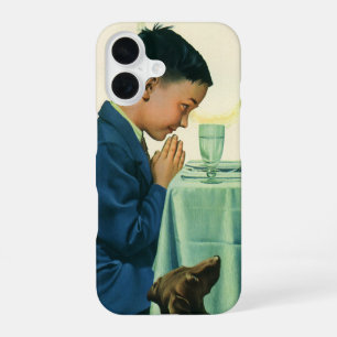 Vintage Religion, Boy Saying Grace at Thanksgiving iPhone 16 Case