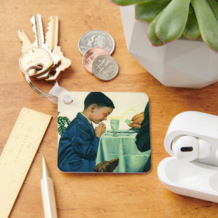 Vintage Religion, Boy Saying Grace at Thanksgiving Key Ring