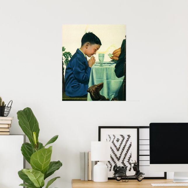Vintage Religion, Boy Saying Grace at Thanksgiving Poster (Home Office)