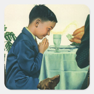 Vintage Religion, Boy Saying Grace at Thanksgiving Square Sticker