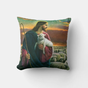 Vintage Religion, Christ Good Shepherd with Flock Cushion