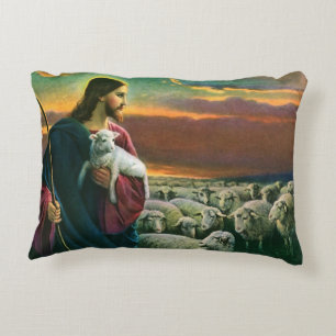 Vintage Religion, Christ Good Shepherd with Flock Decorative Cushion