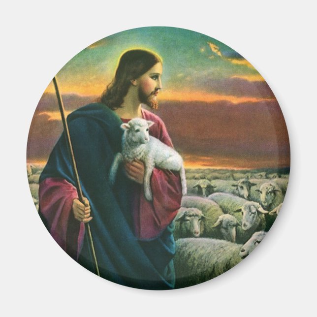 Vintage Religion, Christ Good Shepherd with Flock Magnet (Front)