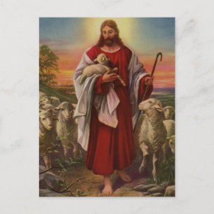 Vintage Religion, Christ the Good Shepherd Flock Postcard