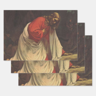 Vintage Religion Jesus Christ Garden of Gethsemane Wrapping Paper Sheet