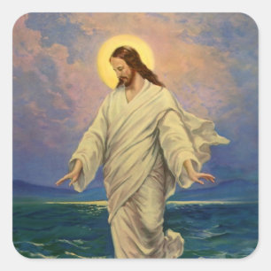 Vintage Religion, Jesus Christ is Walking on Water Square Sticker