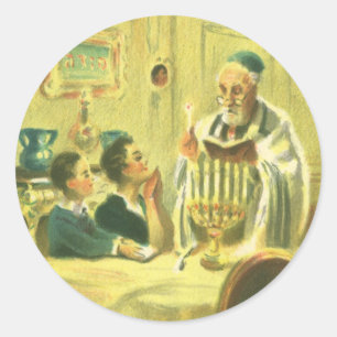 Vintage Religion, Judaism, Lighting the Menorah Classic Round Sticker
