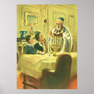 Vintage Religion, Judaism, Lighting the Menorah Poster