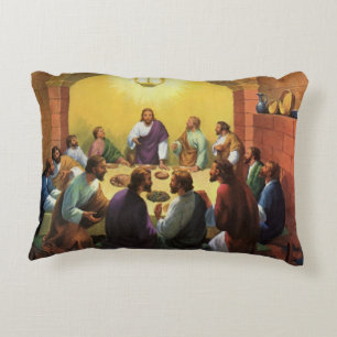 Vintage Religion, Last Supper with Jesus Christ Decorative Cushion