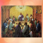 Vintage Religion, Last Supper with Jesus Christ Jigsaw Puzzle<br><div class="desc">Vintage illustration religious Renaissance Era fine art reproduction of the Last Supper by Leonardo da Vinci. The Last Supper was the last meal Jesus Christ shared with his twelve apostles and disciples before his death. The Last Supper specifically portrays the reaction given by each apostle when the young man Jesus...</div>