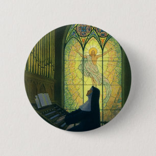 Vintage Religion, Nun Playing an Organ in Church 6 Cm Round Badge