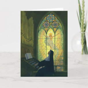 Vintage Religion, Nun Playing an Organ in Church Card