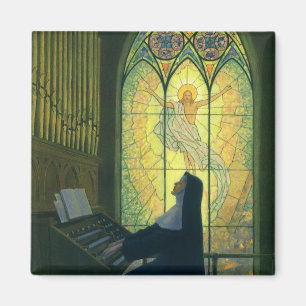 Vintage Religion, Nun Playing an Organ in Church Magnet