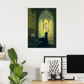 Vintage Religion, Nun Playing an Organ in Church Poster