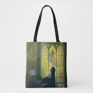 Vintage Religion, Nun Playing an Organ in Church Tote Bag