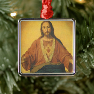 Vintage Religion, Sacred Heart of Jesus Christ Metal Tree Decoration