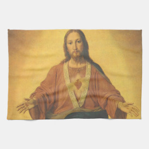 Vintage Religion, Sacred Heart of Jesus Christ Tea Towel