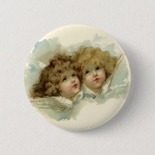 Vintage Religion, Victorian Angels in the Clouds 6 Cm Round Badge