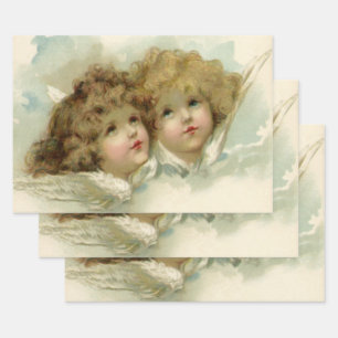 Vintage Religion, Victorian Angels in the Clouds Wrapping Paper Sheet