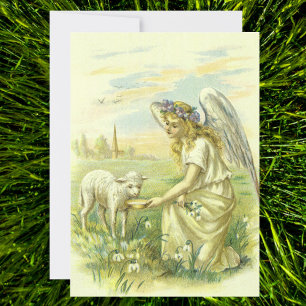 Vintage Religion, Victorian Easter Angel with Lamb Holiday Card