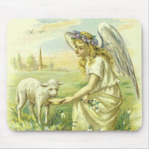 Vintage Religion, Victorian Easter Angel with Lamb Mouse Mat