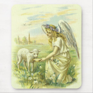 Vintage Religion, Victorian Easter Angel with Lamb Mouse Mat